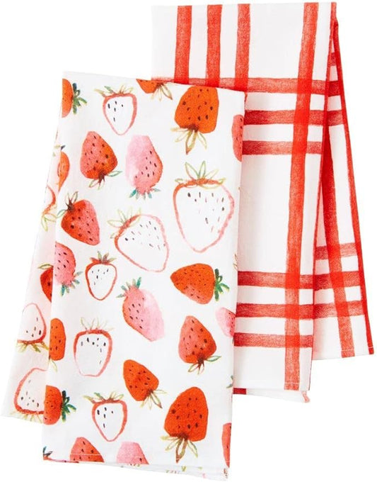 Strawberry Fields Flour Sack Tea Towels, Set of 2