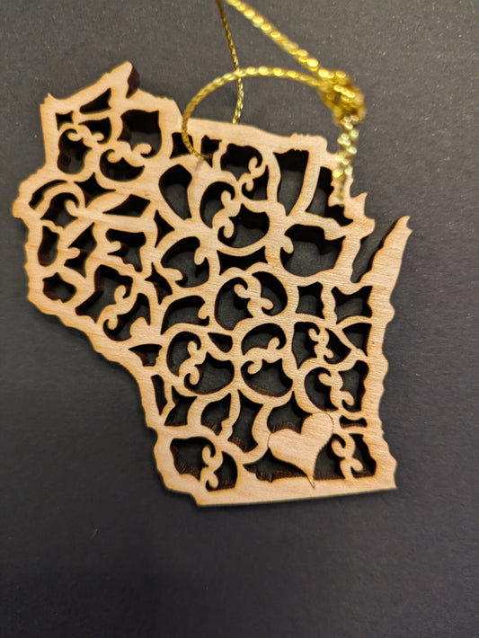 Wisconsin with Heart Ornament
