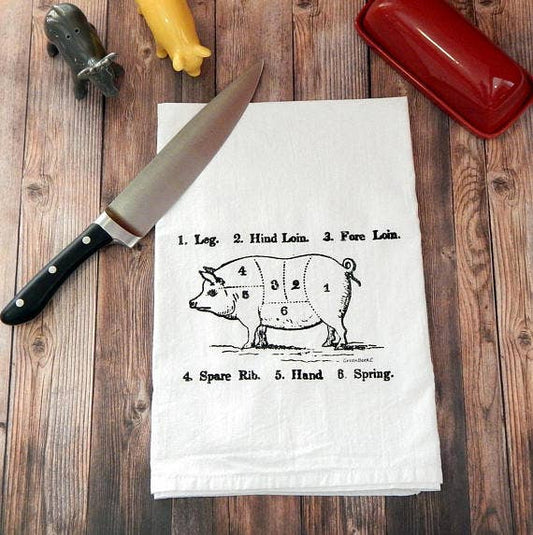 Pork Butcher Cuts Flour Sack Tea Towel