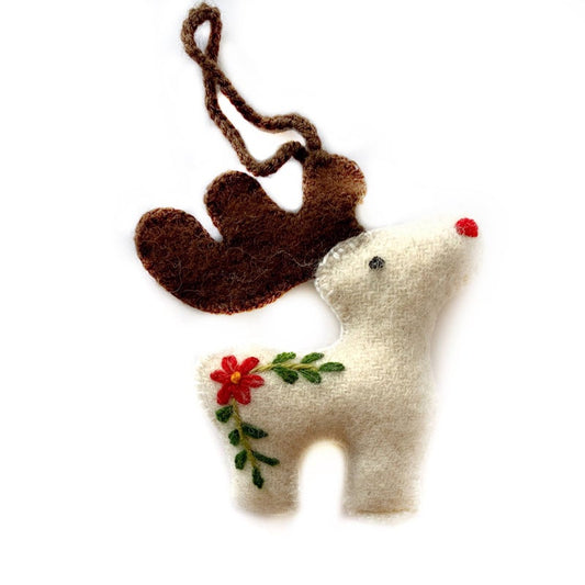Reindeer Embroidered Wool Ornament
