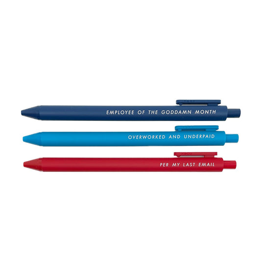 Pens for the Overworked, set of 3