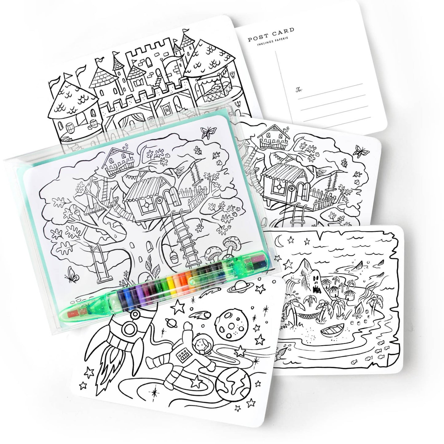 Color-In Adventure Postcard Kit for Kids