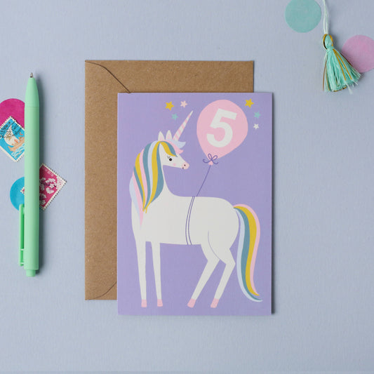 Age 5 Unicorn Birthday Card