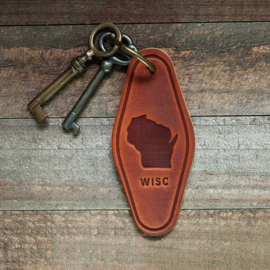 Wisconsin Silhouette Leather Keychain Motel Style