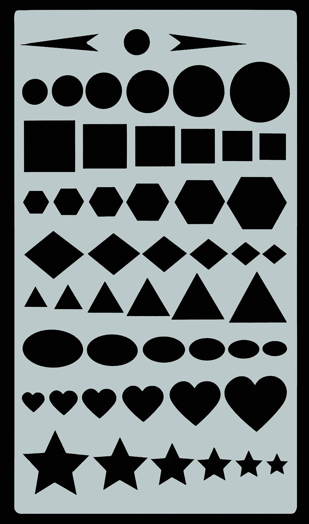 Stencils of geometric shapes in various sizes.