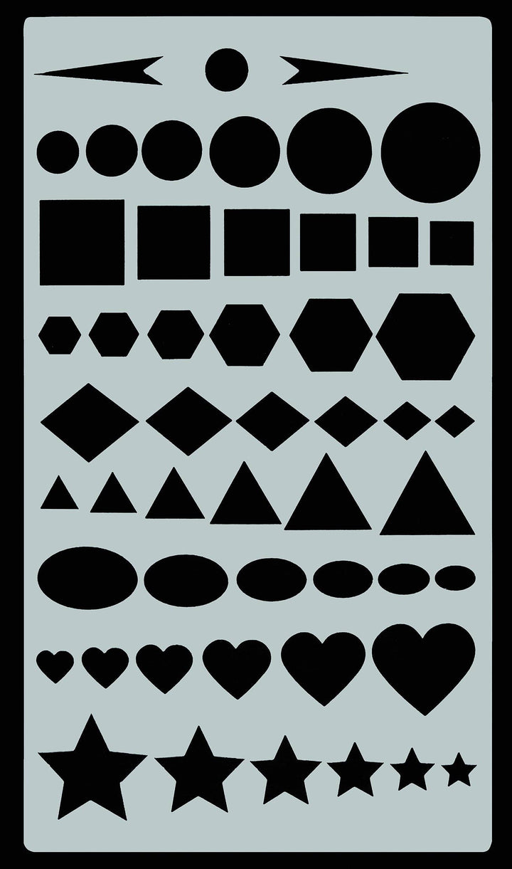 Stencils of geometric shapes in various sizes.