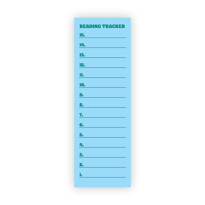 Lines for writing the titles of 15 books, with number 1 at the bottom and the title Reading Tracker at the top.