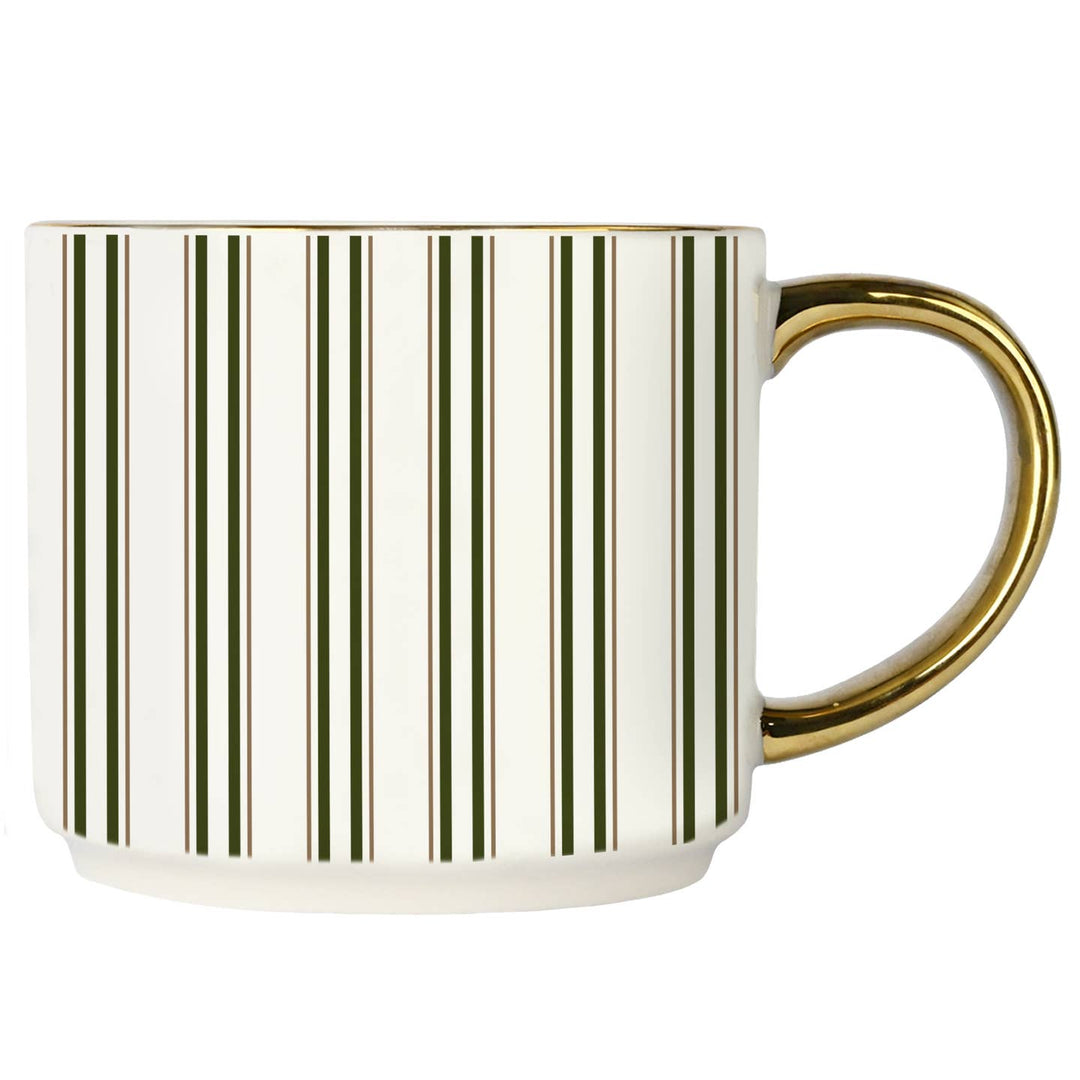 Striped Bone China Mug, 14 oz, 2 Colors