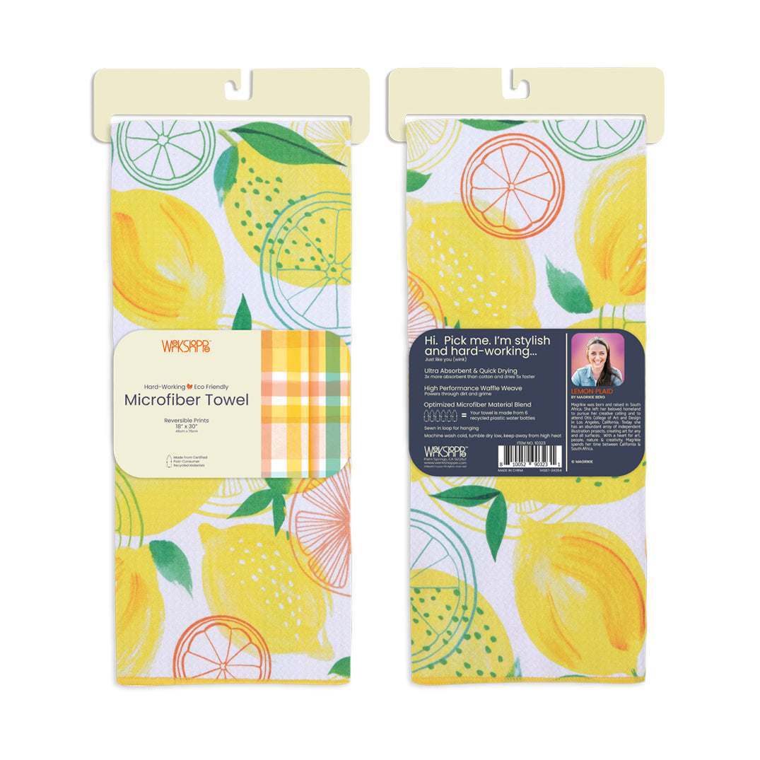 Lemon Plaid Microfiber Towel