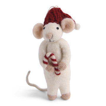 Felt Mouse with Candy Cane, 2 colors