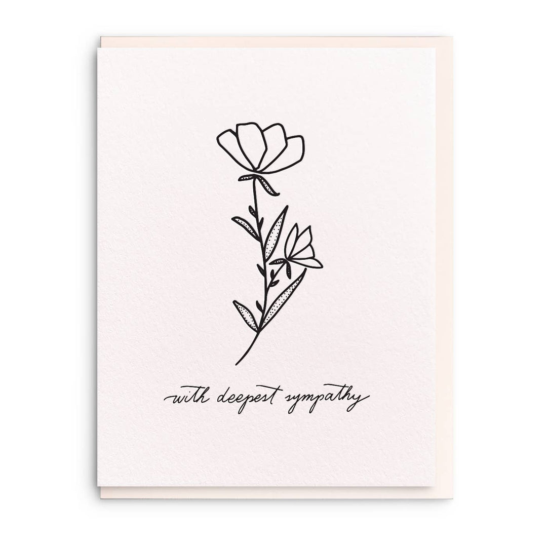 Line drawing of a flower with black cursive text on white cardstock.