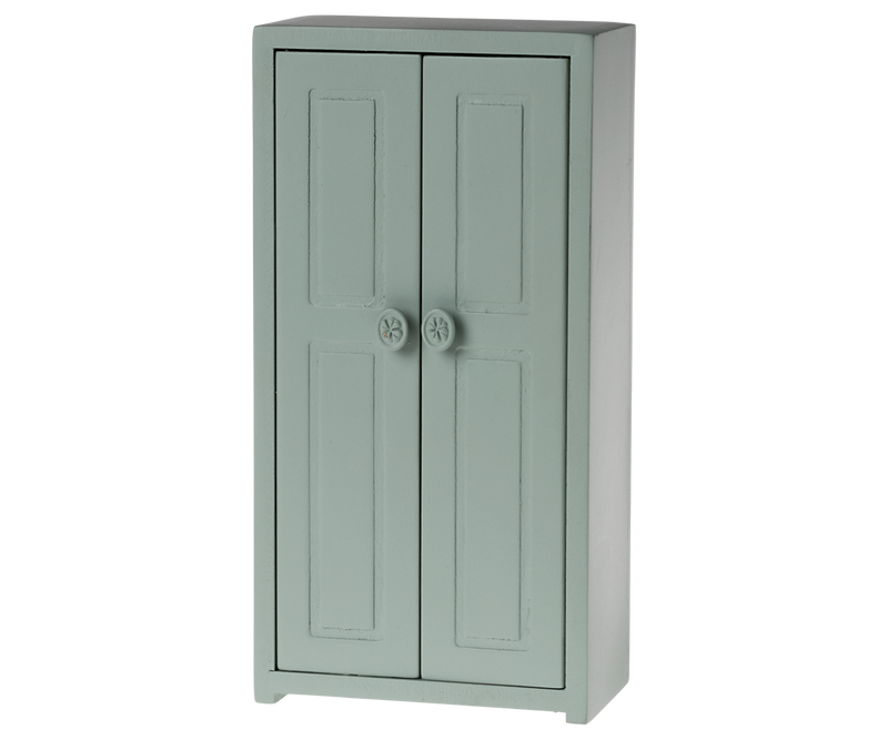 Tall green cabinet with two vertical doors .
