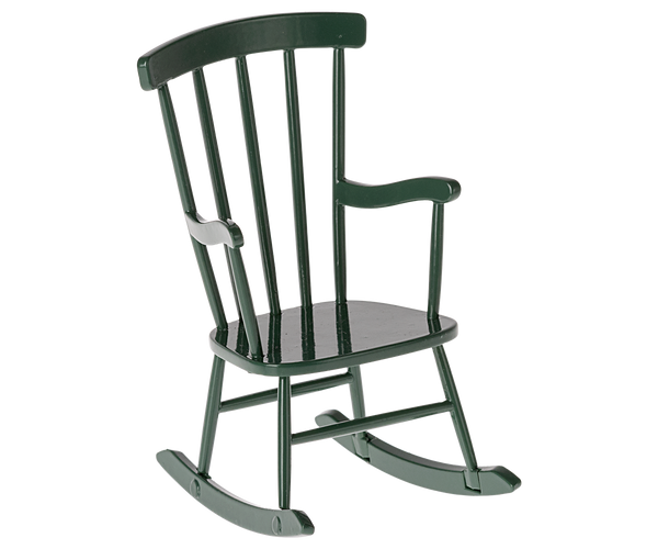 Green wooden rocking chair in classic style.