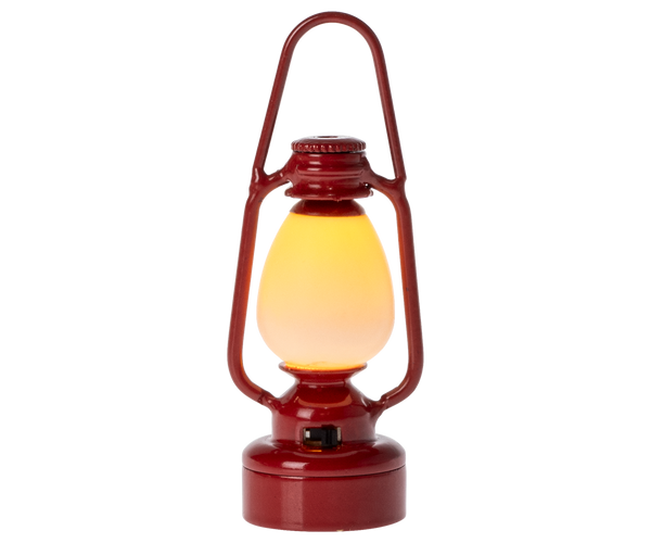 Glowing metal camping lantern for mouse in red. 