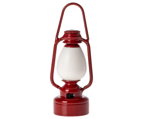 Metal camping lantern for mouse in red. 