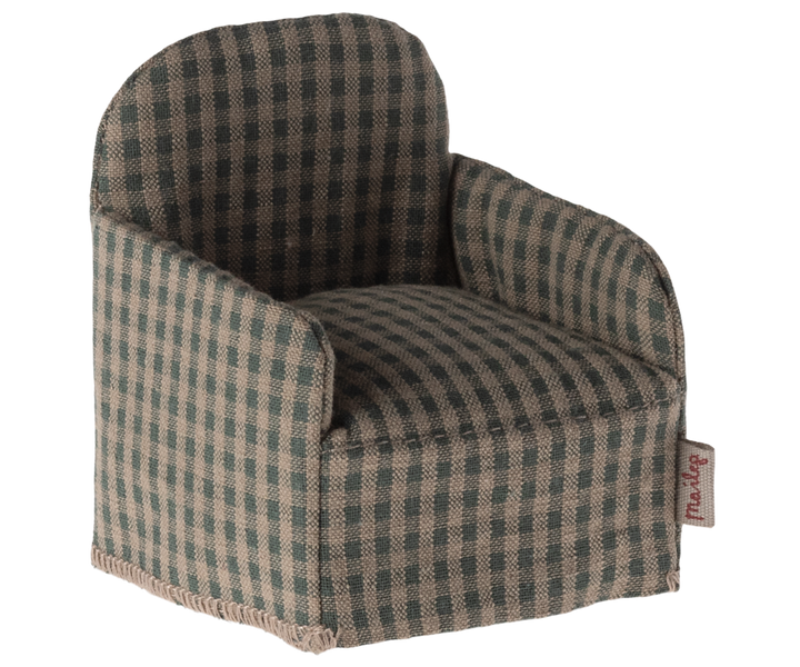 Small green checked armchair 