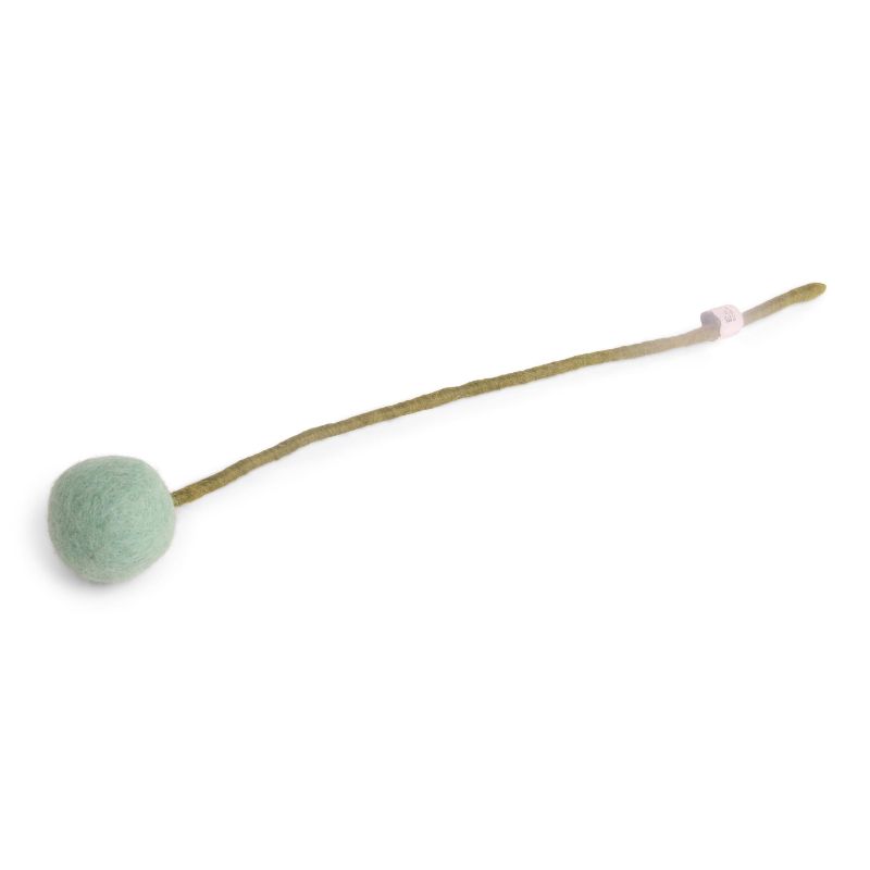 Green felted ball on a felted wire