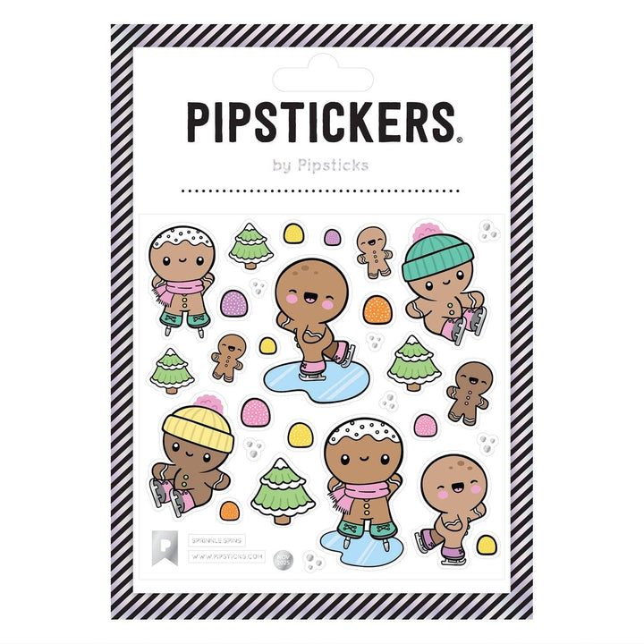 Packaging of Pipsticks stickers featuring cartoon gingerbread people and Christmas trees.