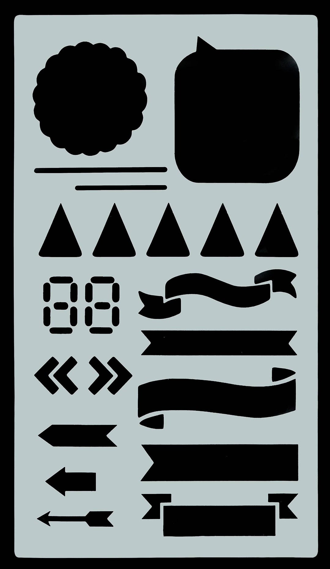 Collection of black geometric and decorative shapes. 
