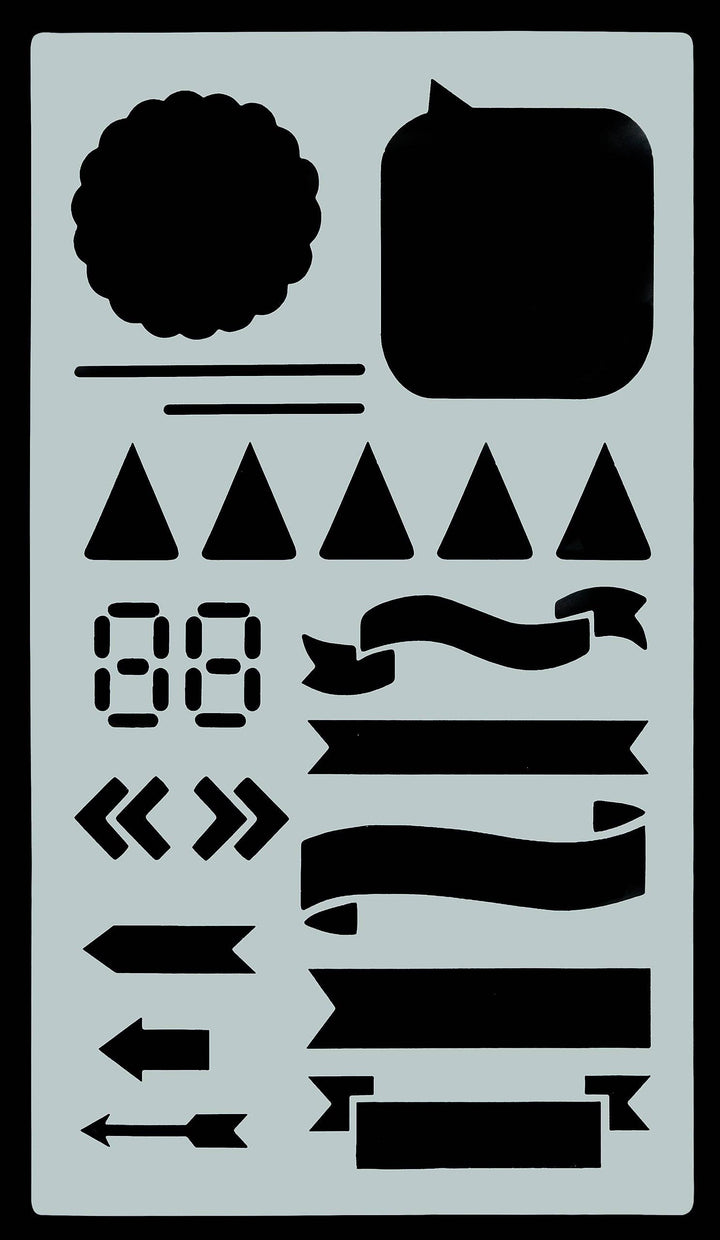 Collection of black geometric and decorative shapes. 