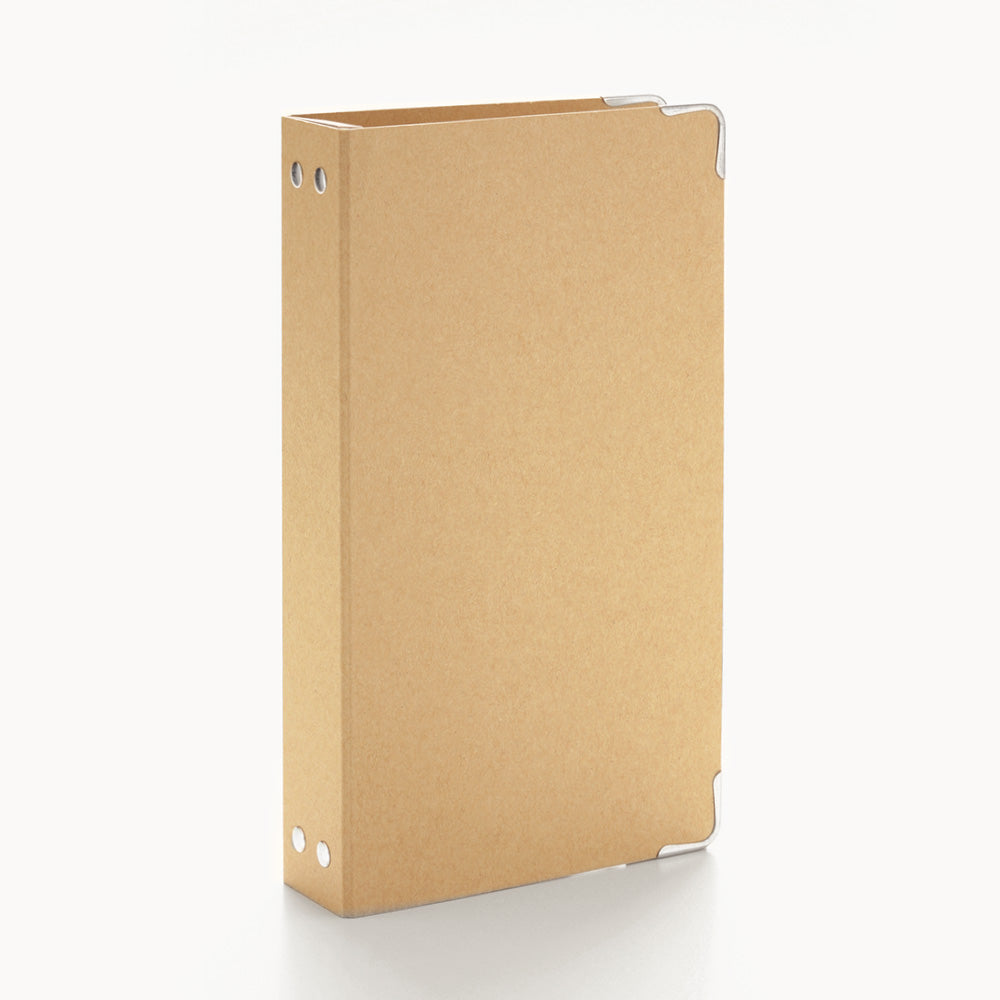 Brown cardboard binder with reinforced corners for regular-sized Traveler's inserts.