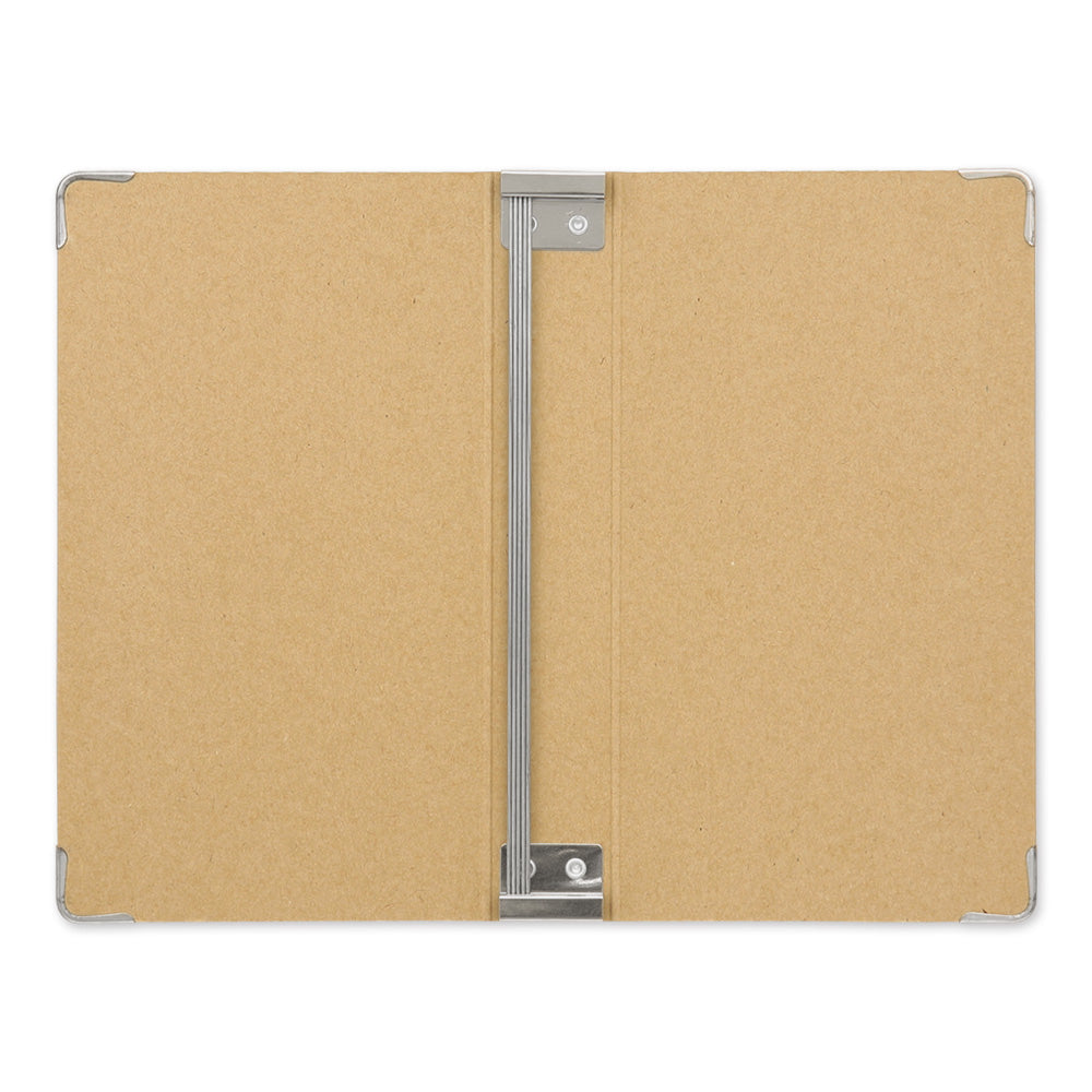 Binder open to show vertical rods for securing a Traveler's insert.