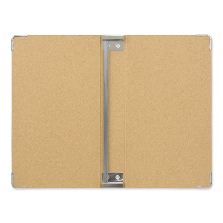 Binder open to show vertical rods for securing a Traveler's insert.