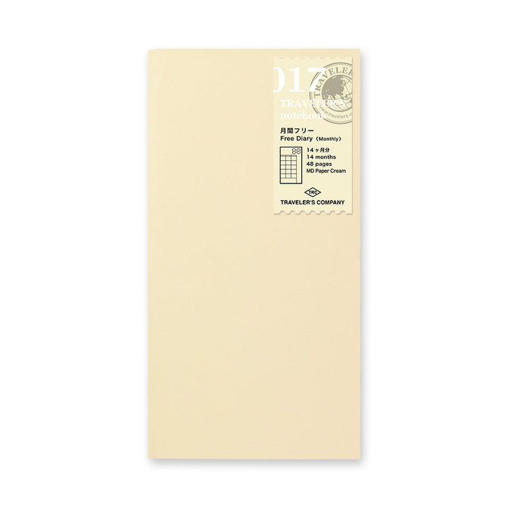 Regular-size Traveler's 017 monthly diary with an off-white cover and label.