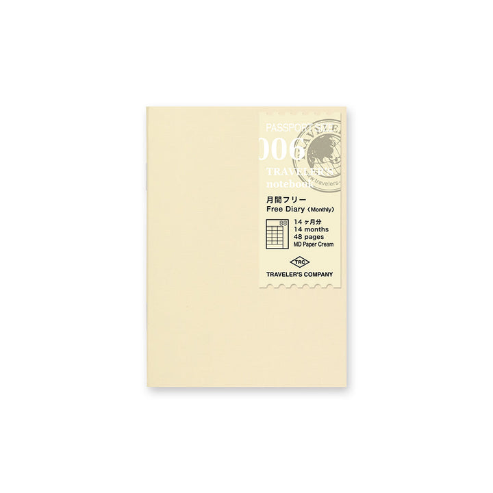 Passport-sized 006 14-month undated diary insert, with off-white cover and label.