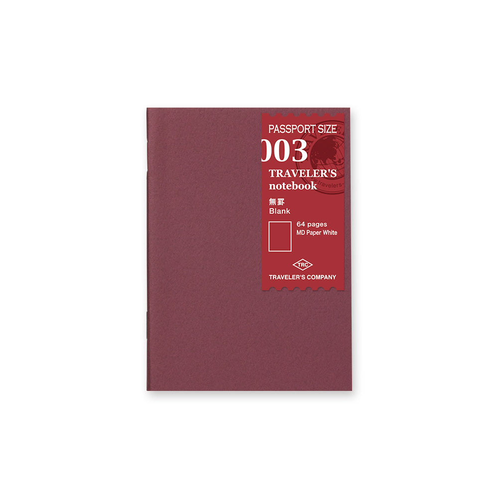 Passport-sized 003 blank paper, with a burgundy cover and red label.
