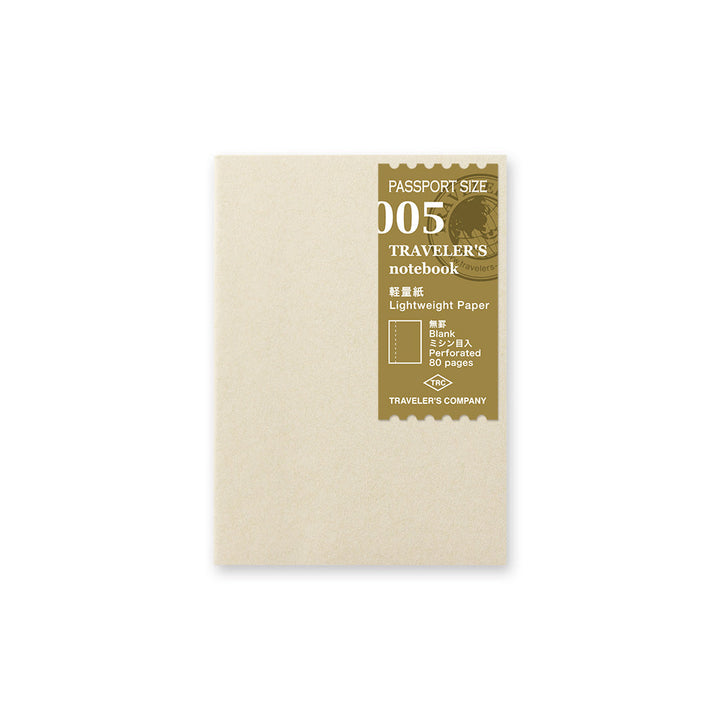 Passport-sized 005 lightweight paper, with an off-white cover and olive green label.