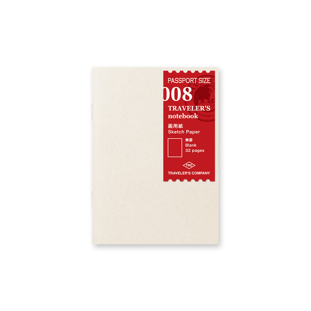 Passport-sized 008 sketch paper, with a red label.