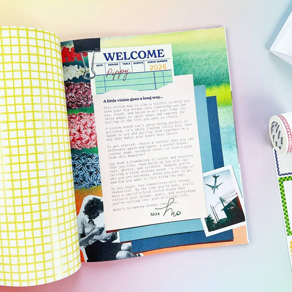 First page of sticker book with a welcome message from Pipsticks founder.