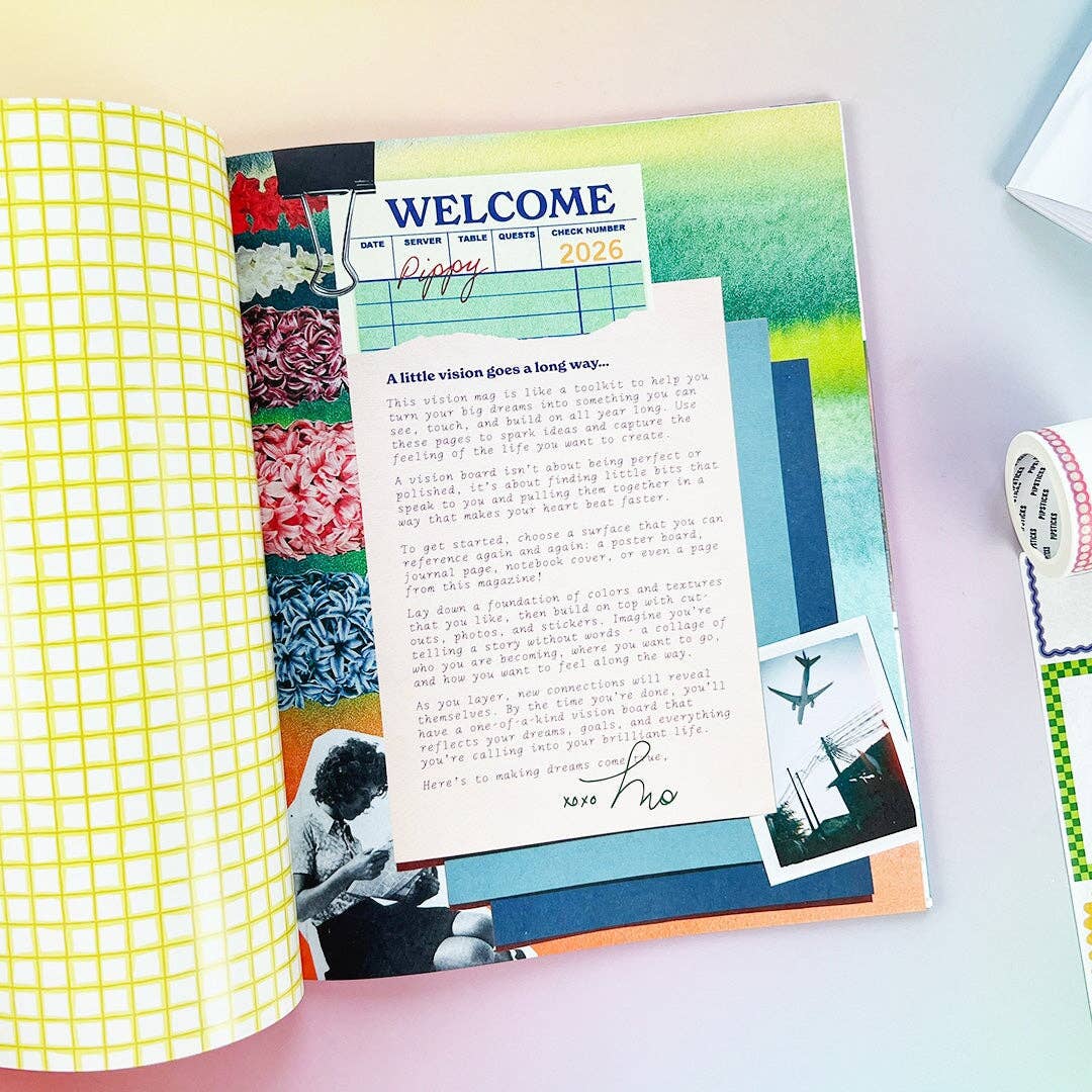 First page of sticker book with a welcome message from Pipsticks founder.