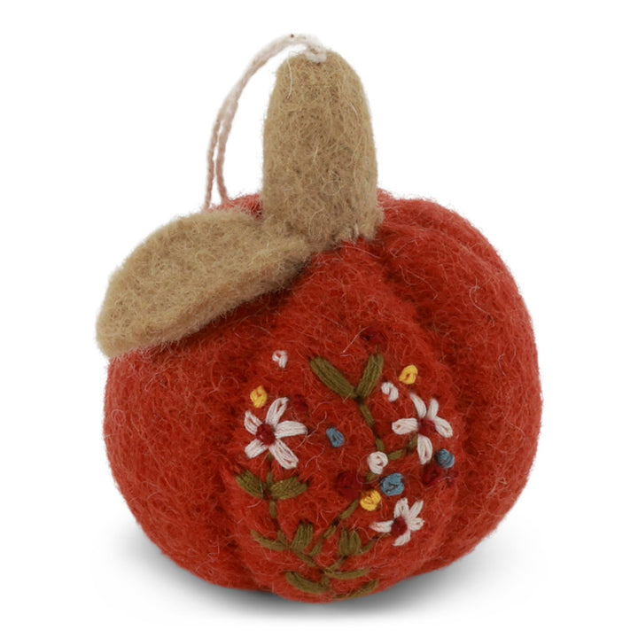 Felt Embroidered Pumpkin Ornaments, 3 colors