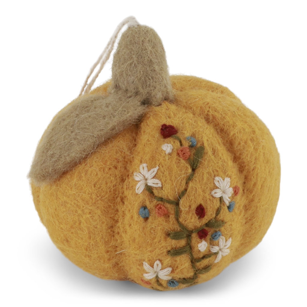 Felt Embroidered Pumpkin Ornaments, 3 colors