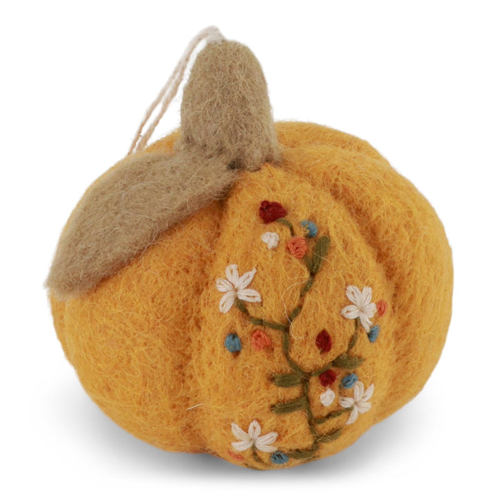 Felt Embroidered Pumpkin Ornaments, 3 colors