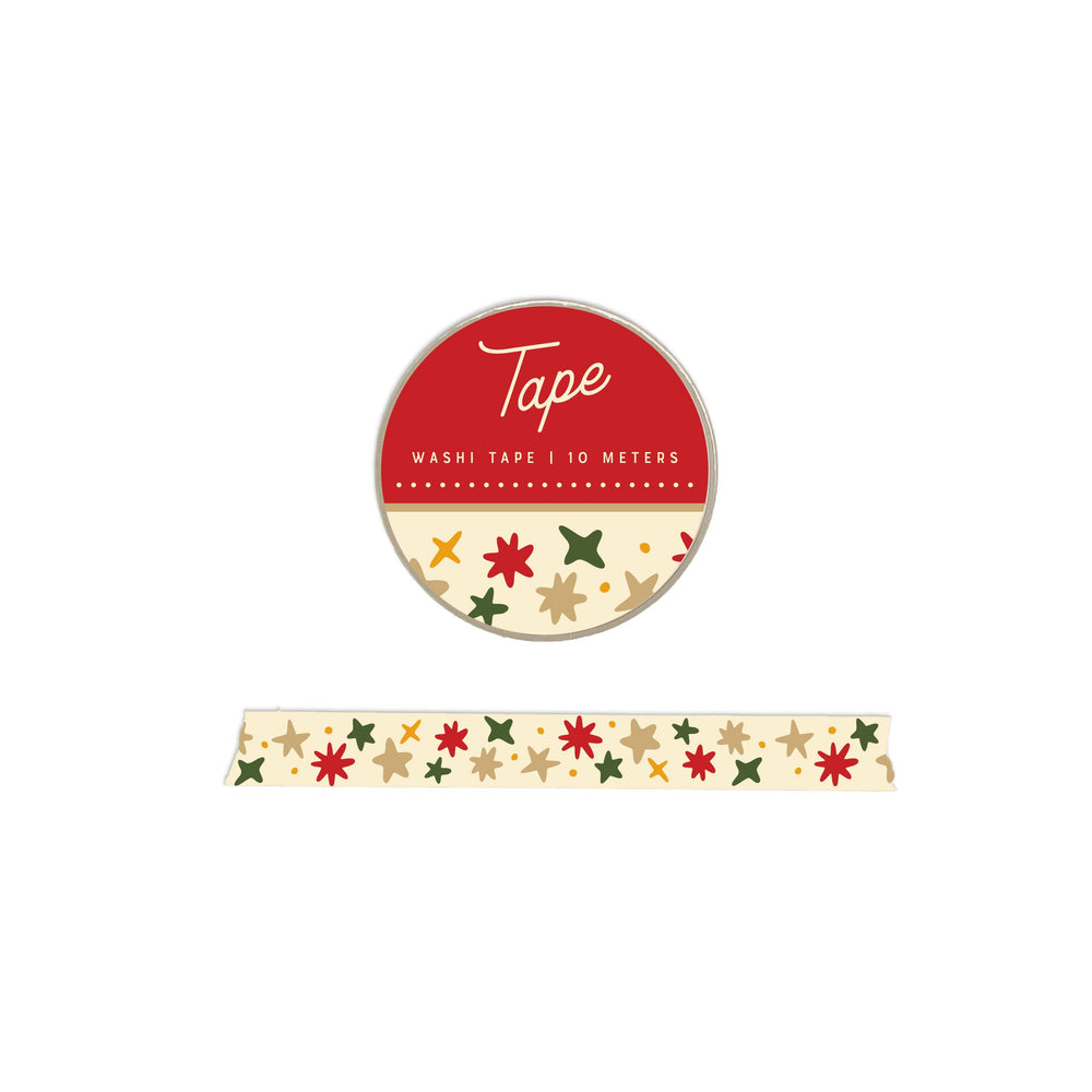 Washi tape with red, green, and silver stars