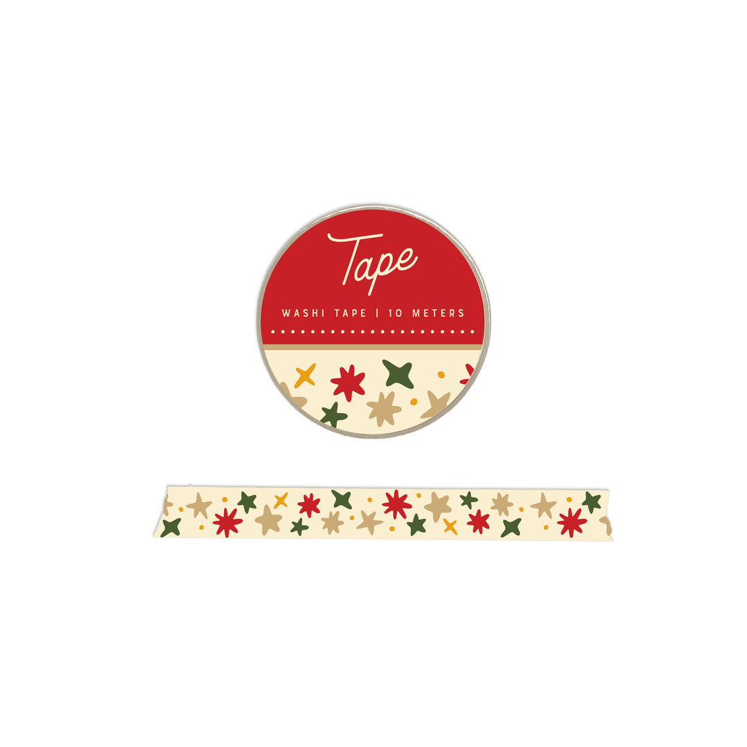 Washi tape with red, green, and silver stars
