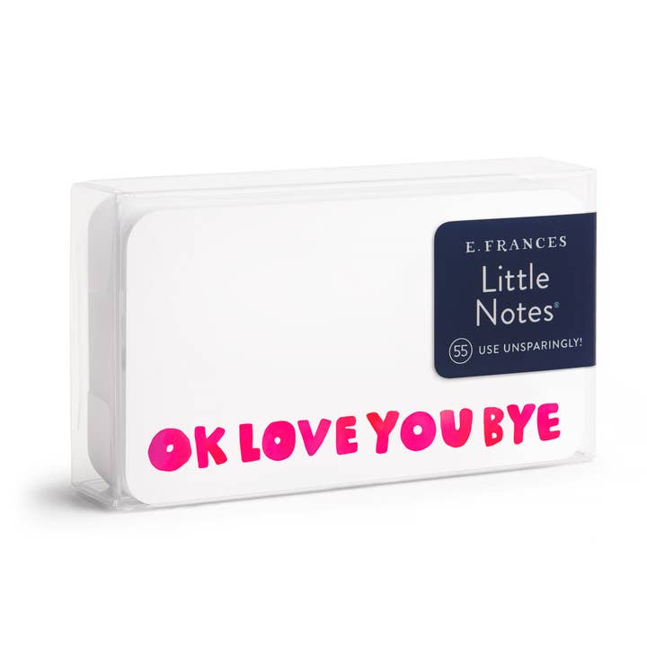 Pack of little notes with hand-drawn "OK LOVEYOUBYE" in red across the bottom on a white card.
