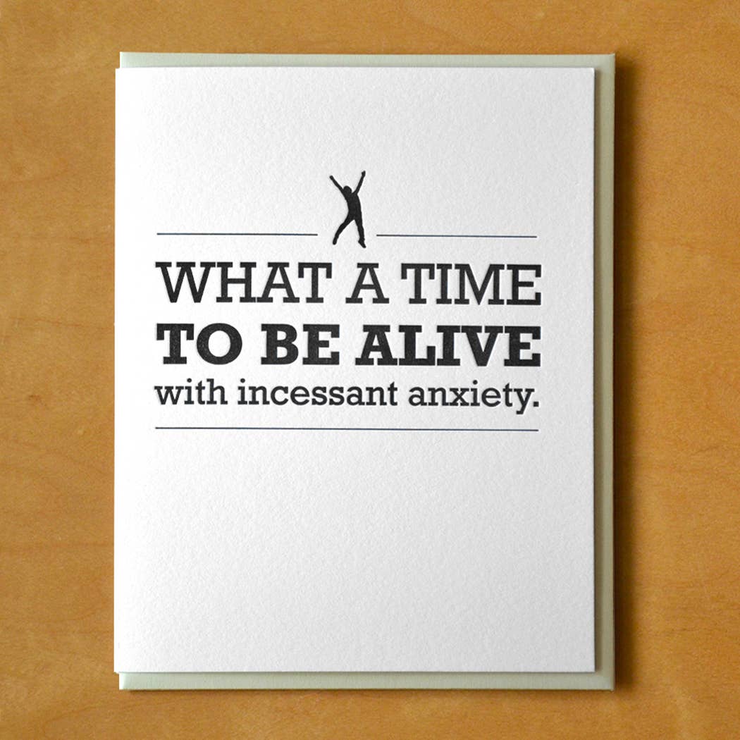 Front of card with text below a small silhouette of a person reaching up to the sky. The size of the text changes from large to small.