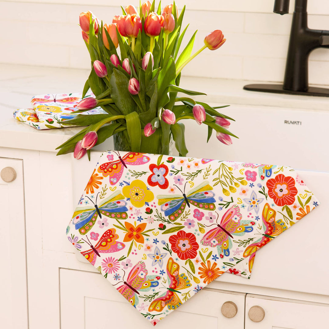 Butterfly Floral Cotton Tea Towel