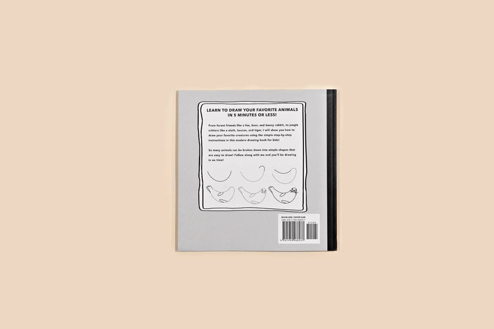 Back cover of a book with text and illustrations showing the progression of a drawing.