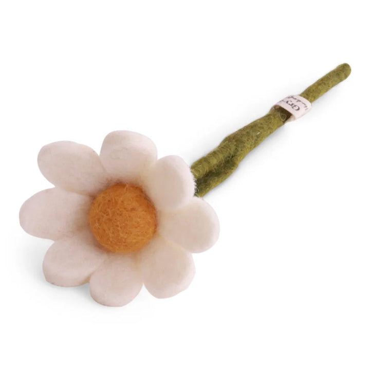 Felted white daisy  decoration with a green stem 