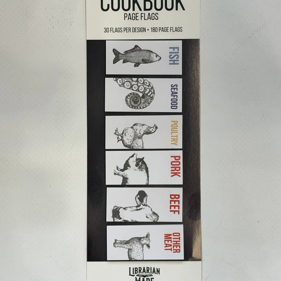 Six packs of recipe flags, arranged vertically on atop another, each with a different animal illustration and label on the right edge. 