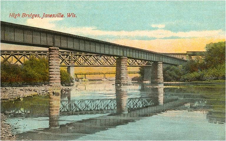 A pastel of three bridges spanning the Rock River in Janesville, Wisconsin.