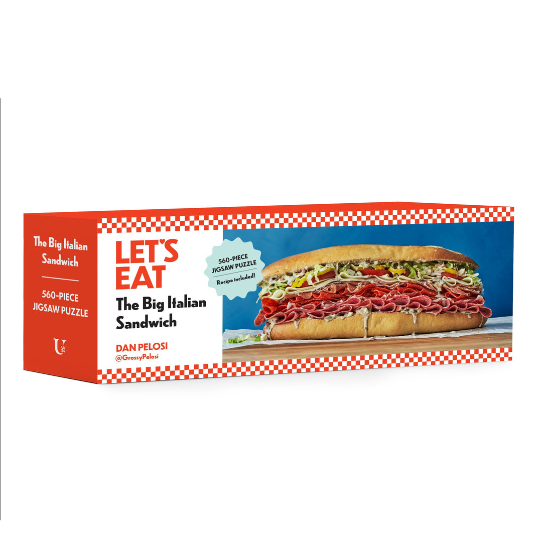 Puzzle box featuring a large Italian sandwich with colorful ingredients.