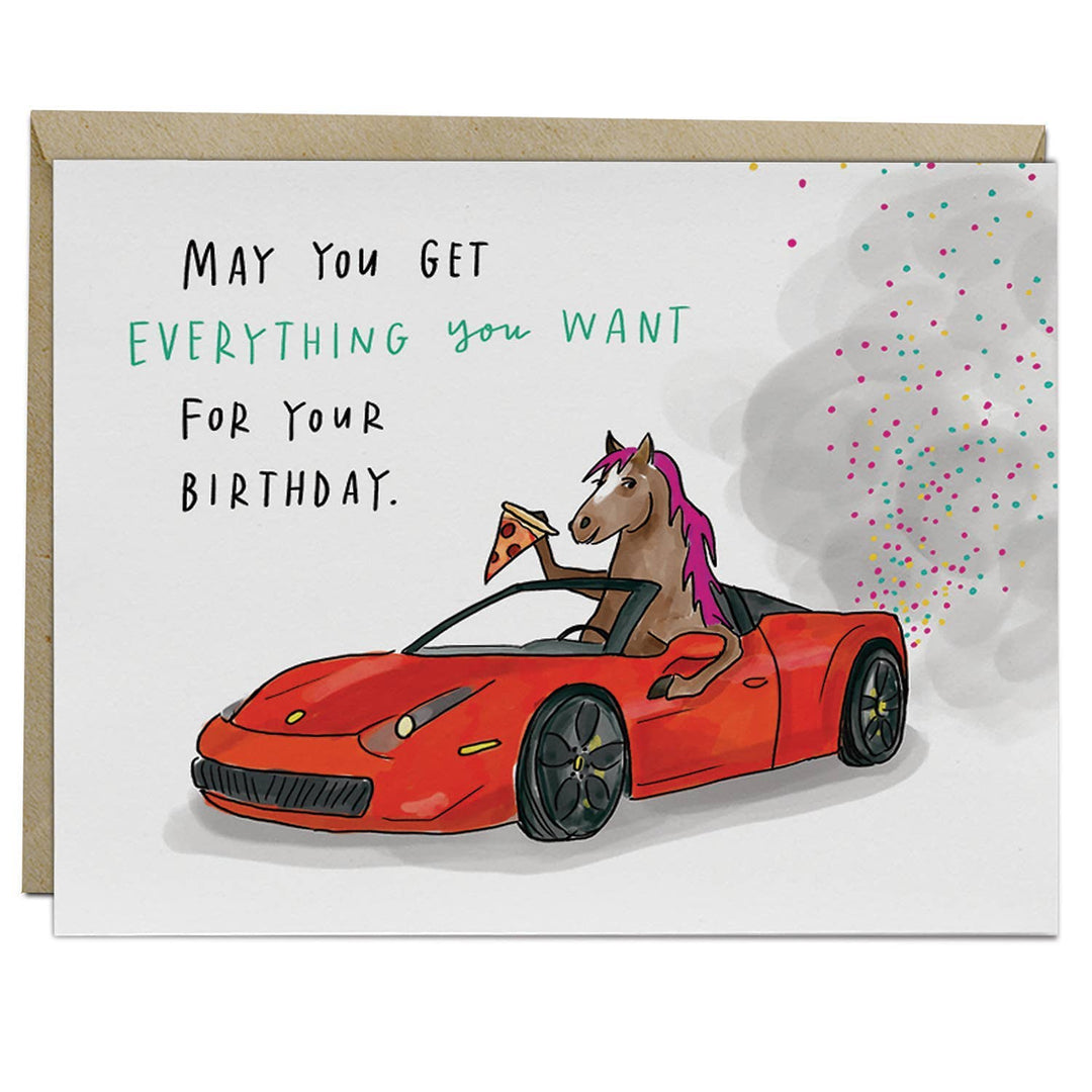 Pony Convertible Pizza Birthday Card