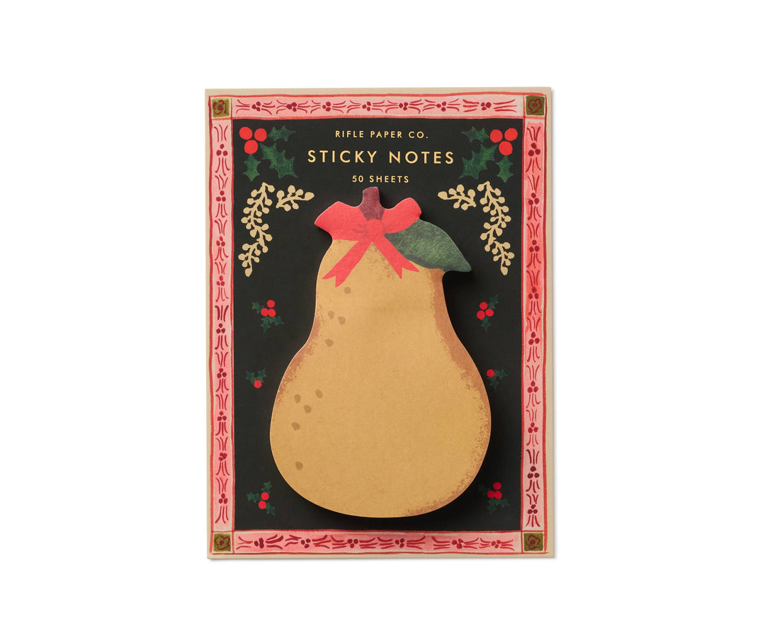 Pear-shaped sticky notes featuring a bow and holly design.