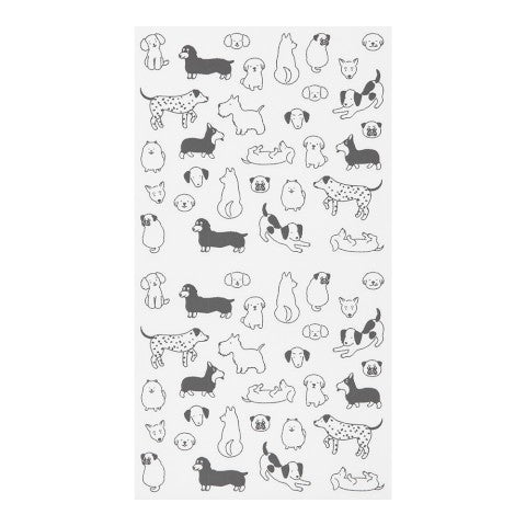 Sheet of dog stickers with various types of dogs in various poses.